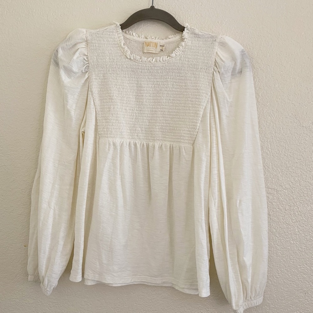 Nation LTD Marion Smocked Babydoll Top in Cream White
